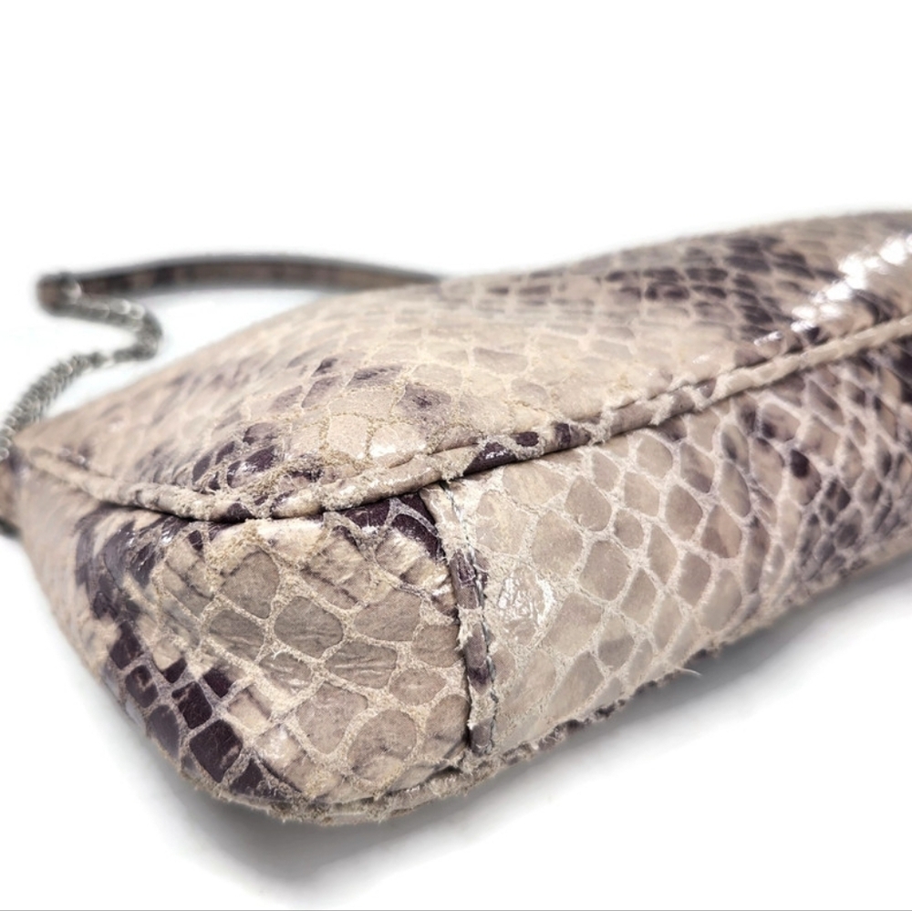 Michael Kors Berkley Pearl Grey & Cream Python Leather Clutch Or Shoulder Bag - Picture 13 of 16